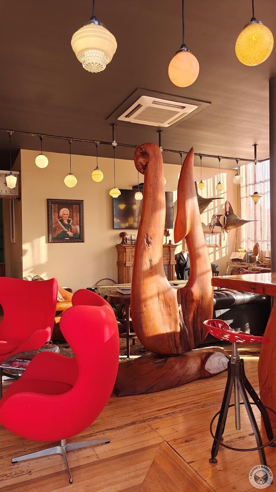 wooden sculpture in the middle of the lobby was odd but interesting