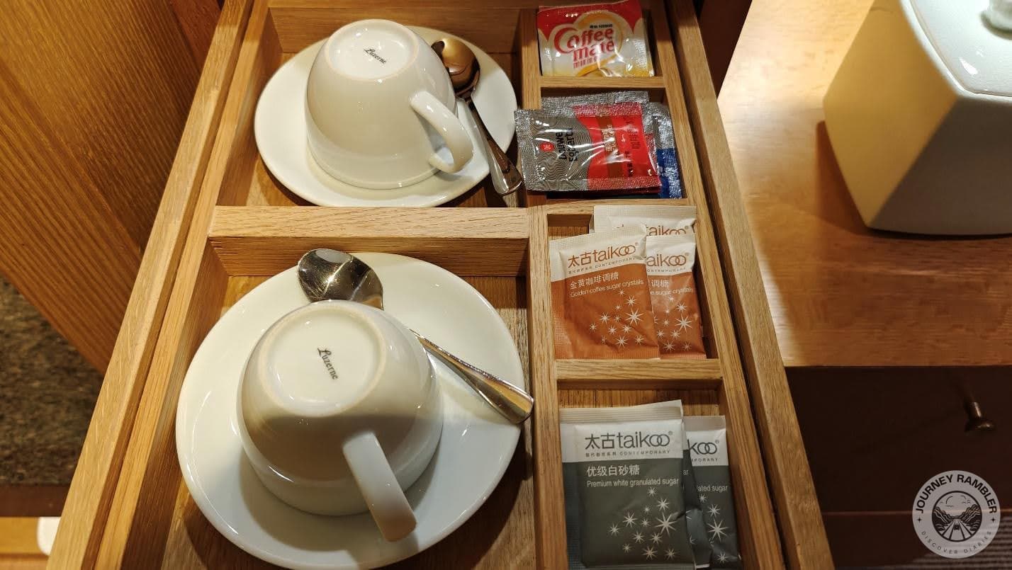 Cups and saucers, spoons, coffee, tea and cookies