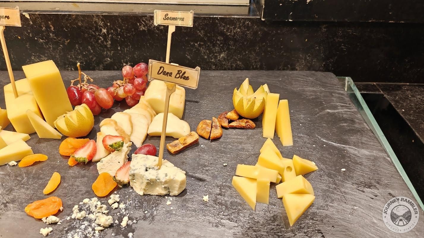 Different kinds of cheese like blue cheese and gruyere