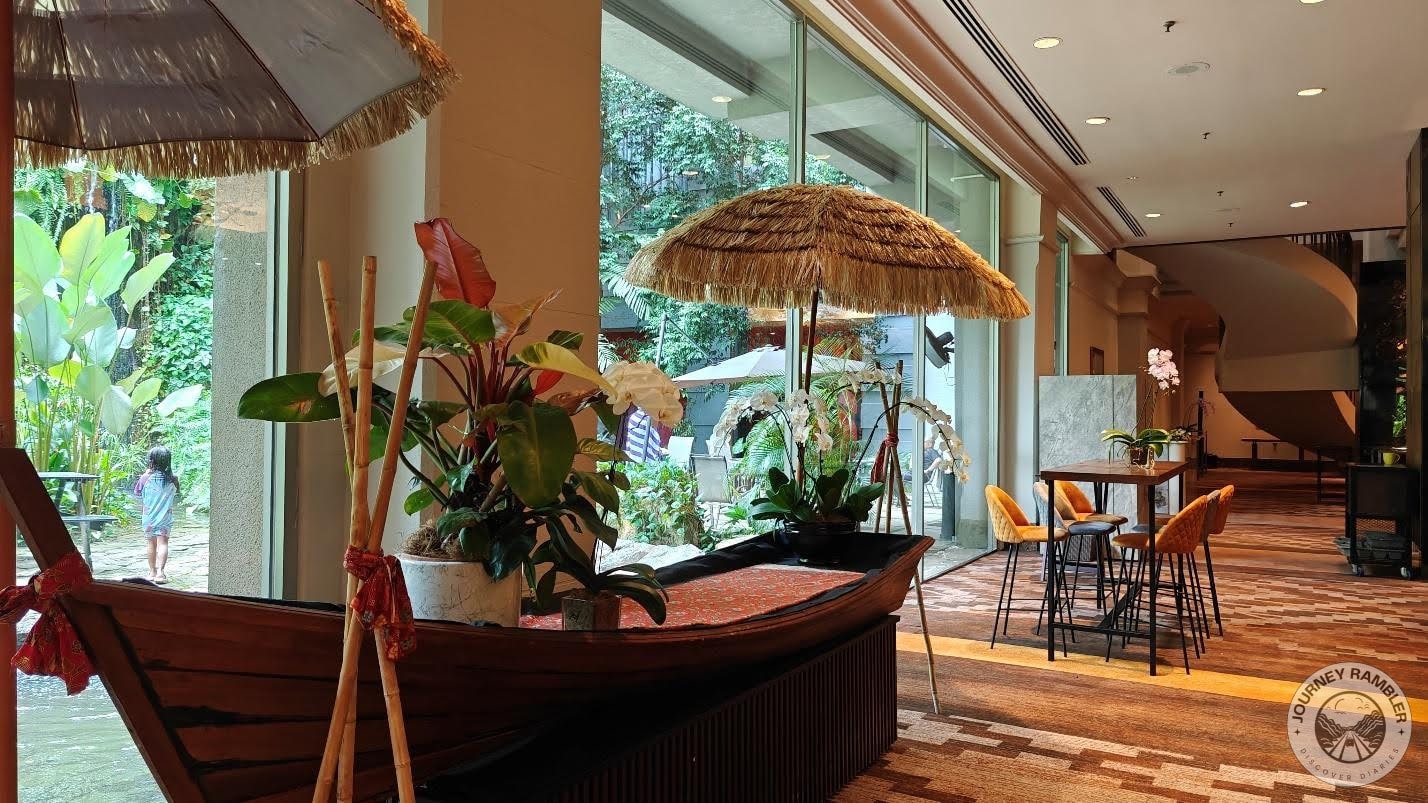 One of the function spaces had a wooden boat on one side