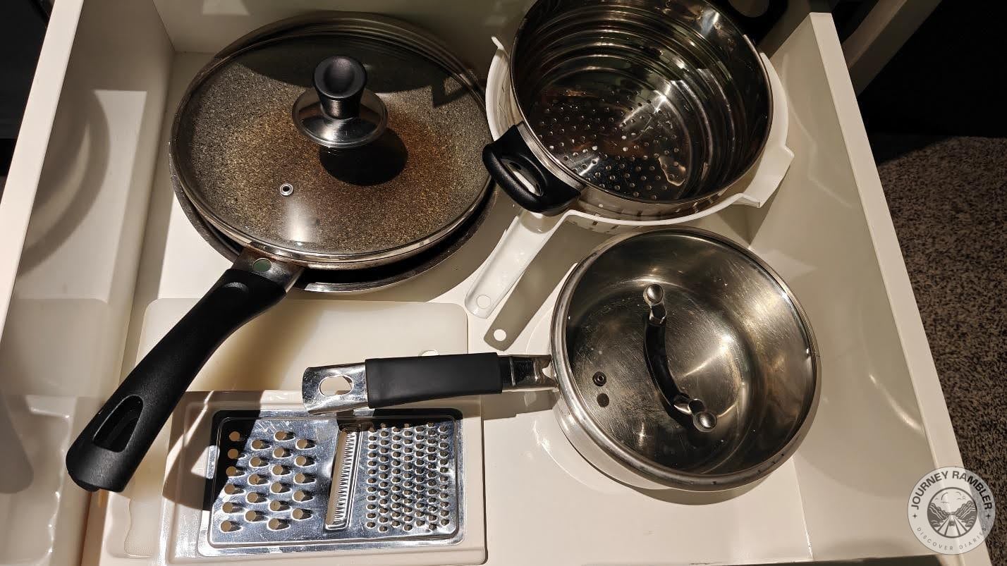 Pots, pans and a cheese grater