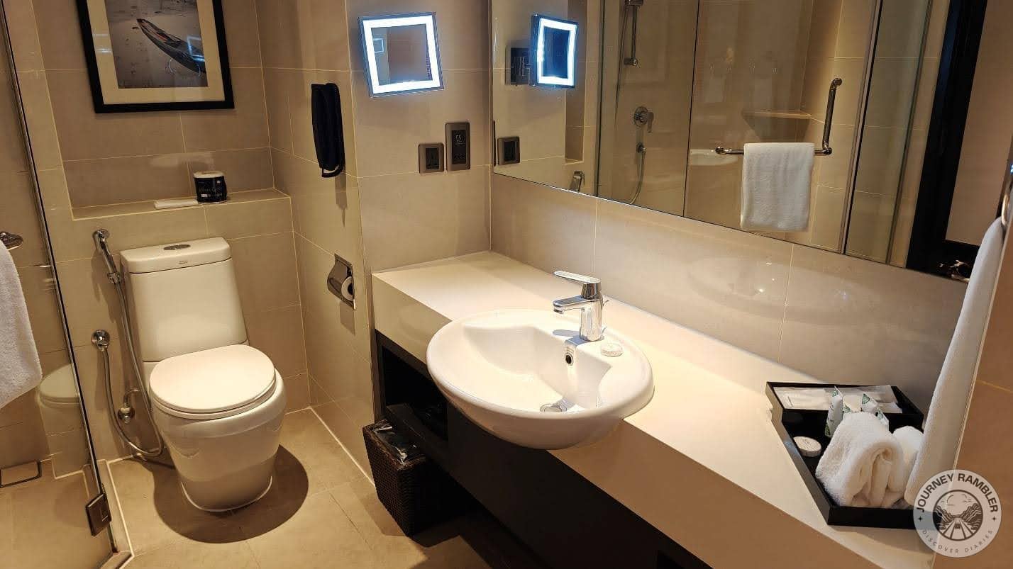 bathroom counter was huge and so was the mirror