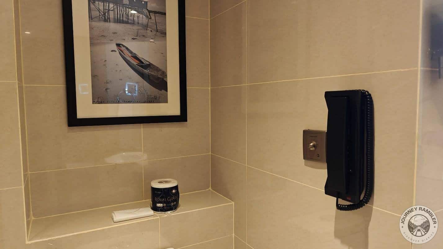 black and white photograph inside the bathroom