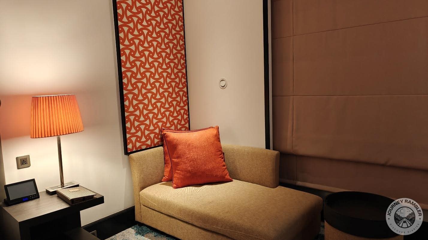 blinds had been pulled down and the lamps had been lit