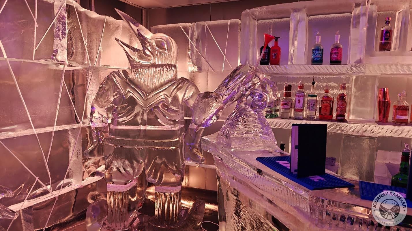 bottles of alcohol were kept on shelves carved of ice