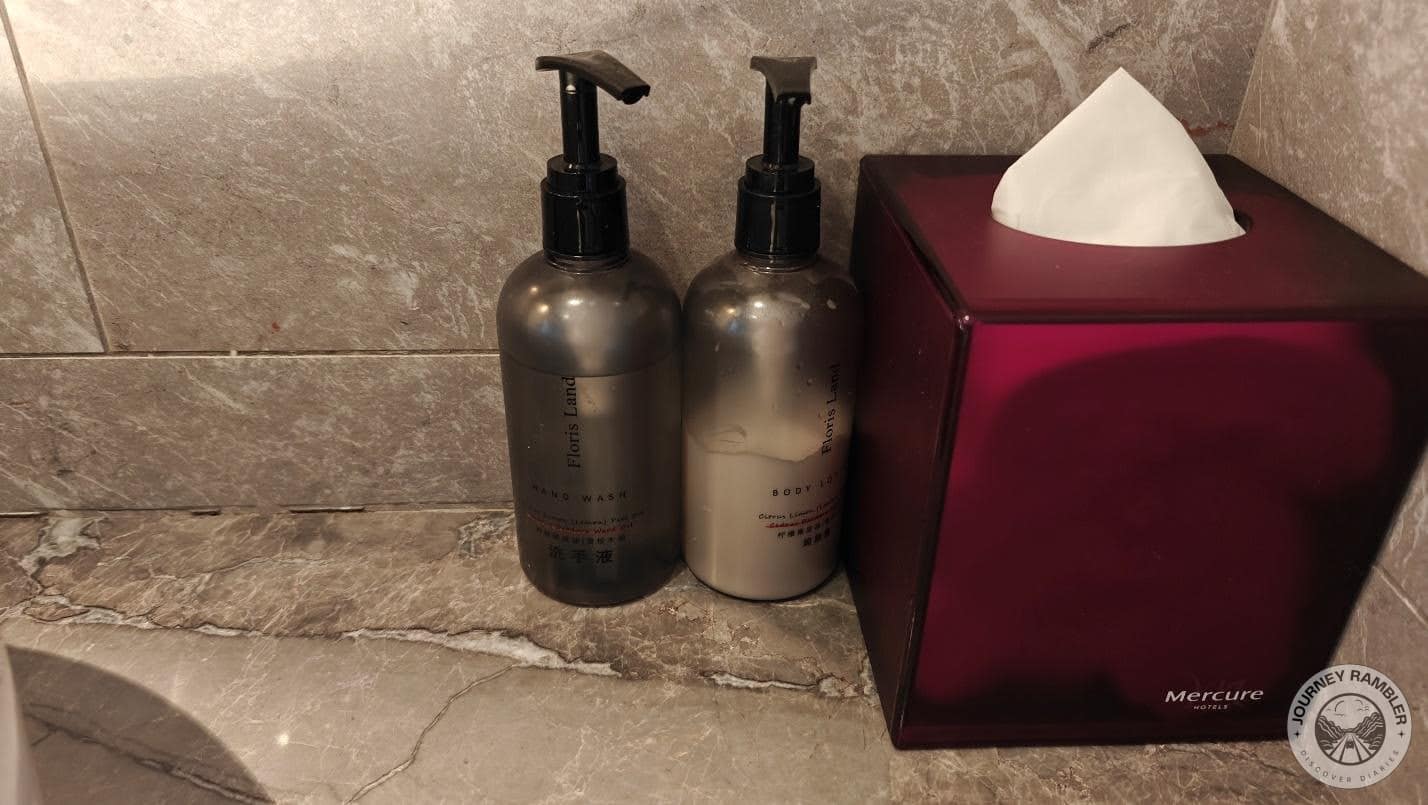 box of tissues as well as some hand wash and lotion