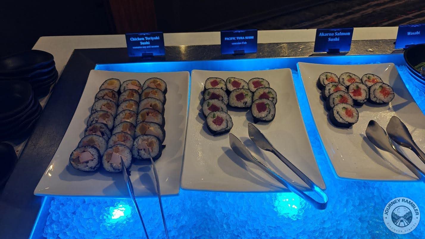 chicken, tuna and salmon sushi