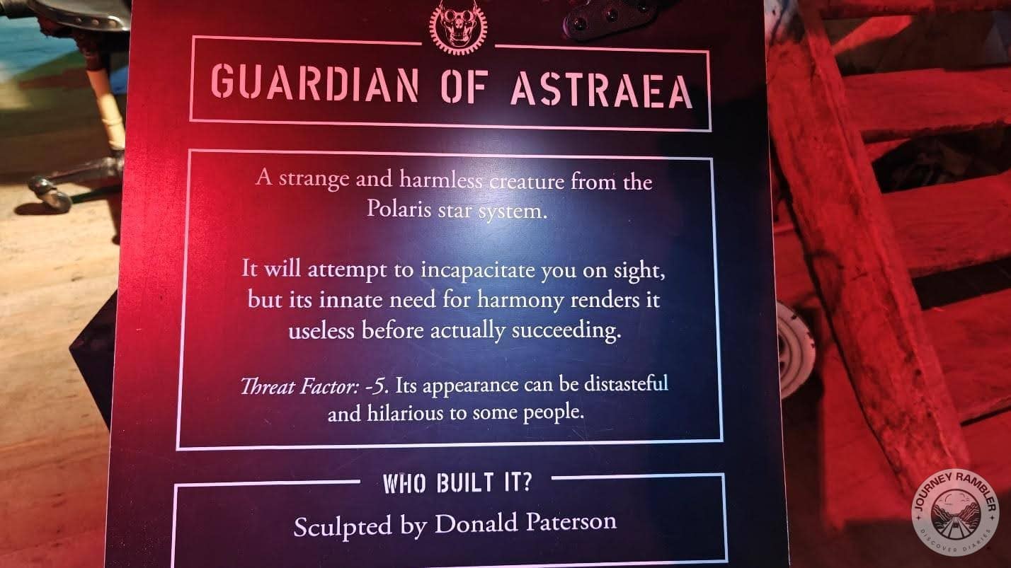 closer look sign detailing the lore for the Guardian of Astraea