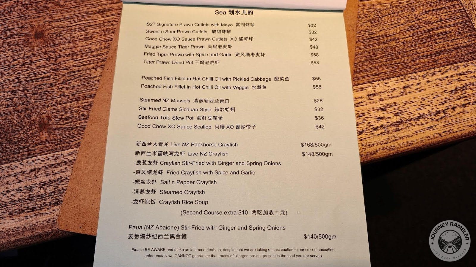 crayfish, different preparations of prawn, mussels, scallops, clams and poached fish fillets