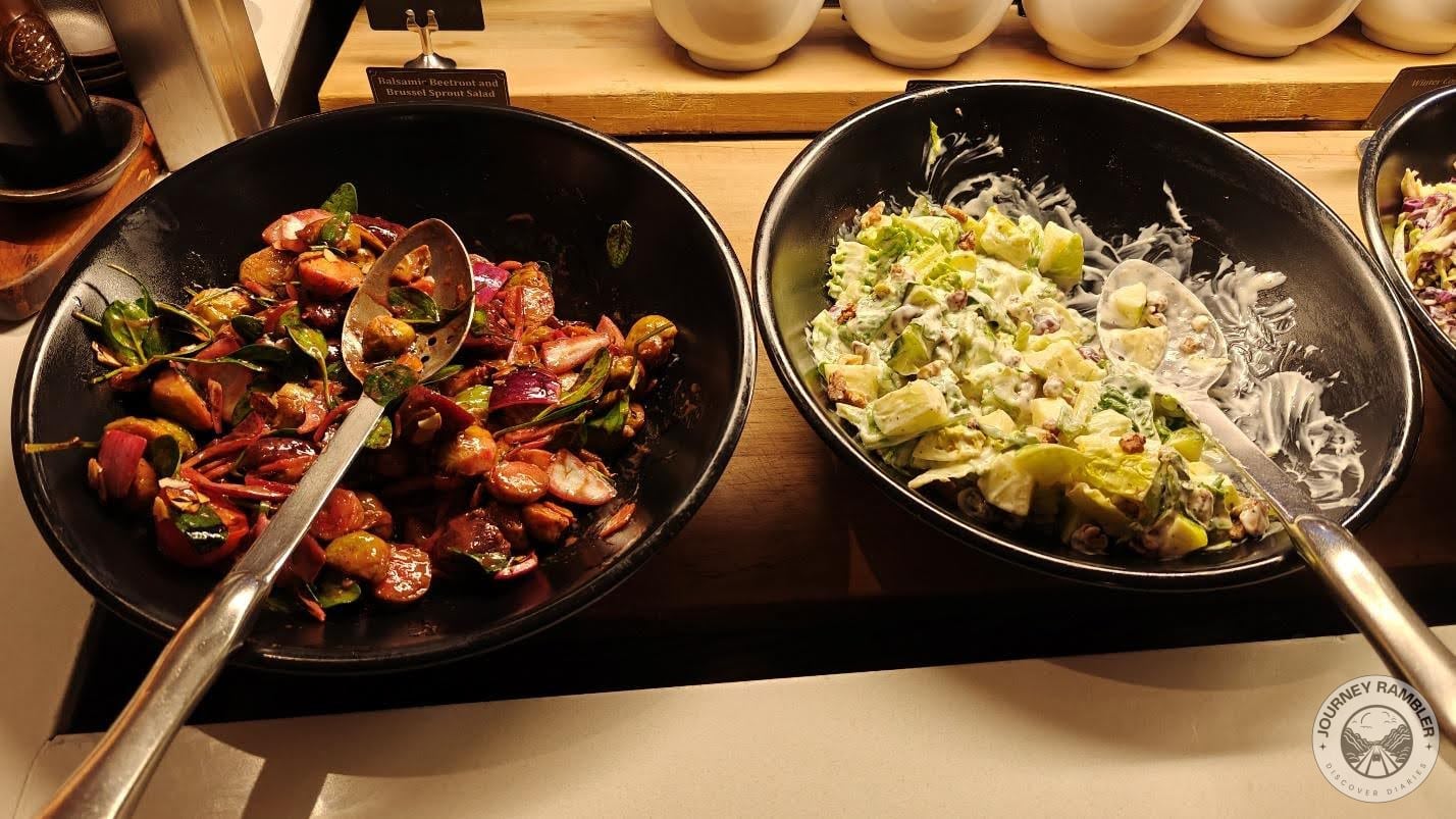 creamy Caesar salad and a balsamic beetroot and Brussel sprouts salad