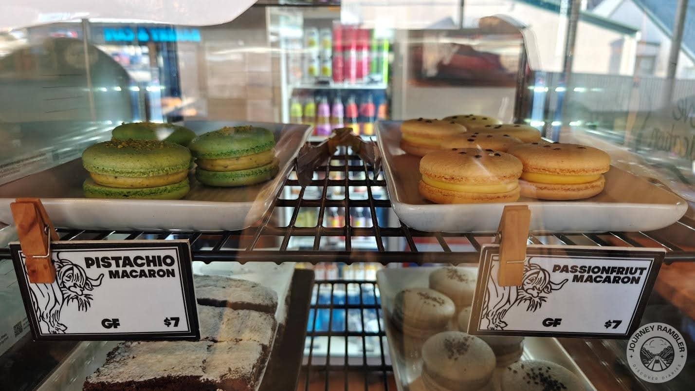 different flavors of macarons, like pistachio and passionfruit