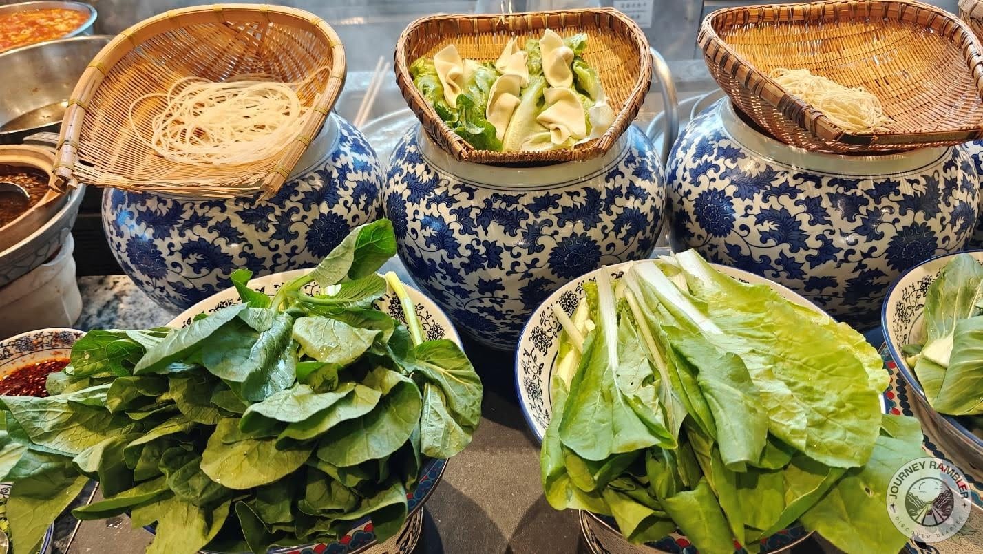 different kinds of Chinese greens and noodles again