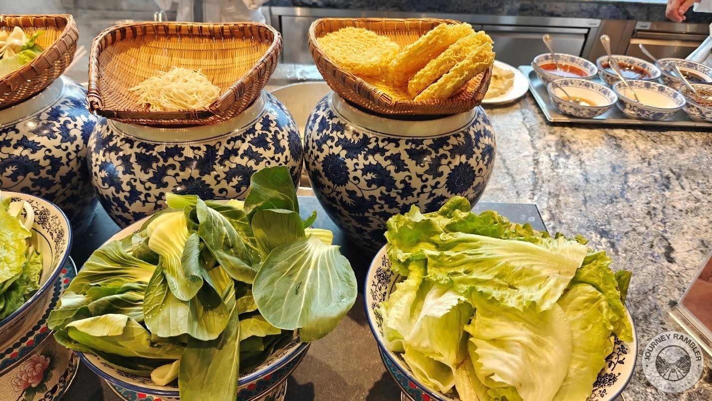 different kinds of Chinese greens and noodles