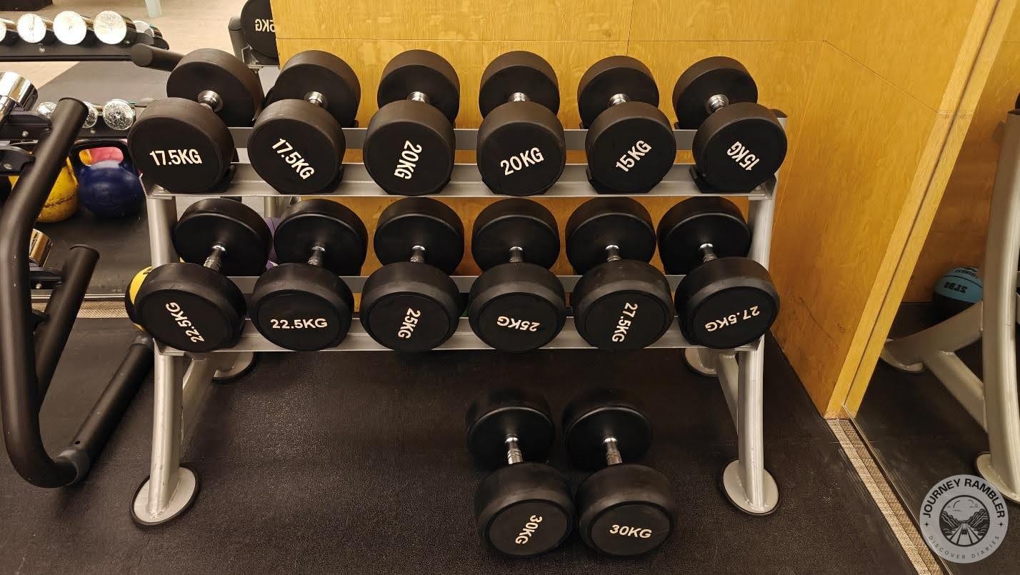 dumbbells ranged from 17.5kg to 30kg