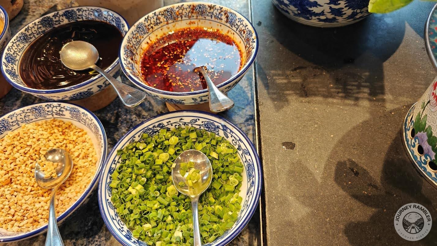 everything was served in blue and white porcelain