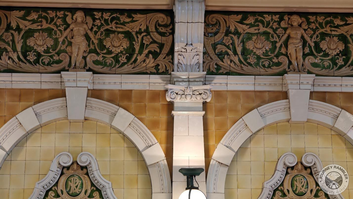 green tiles with flower designs