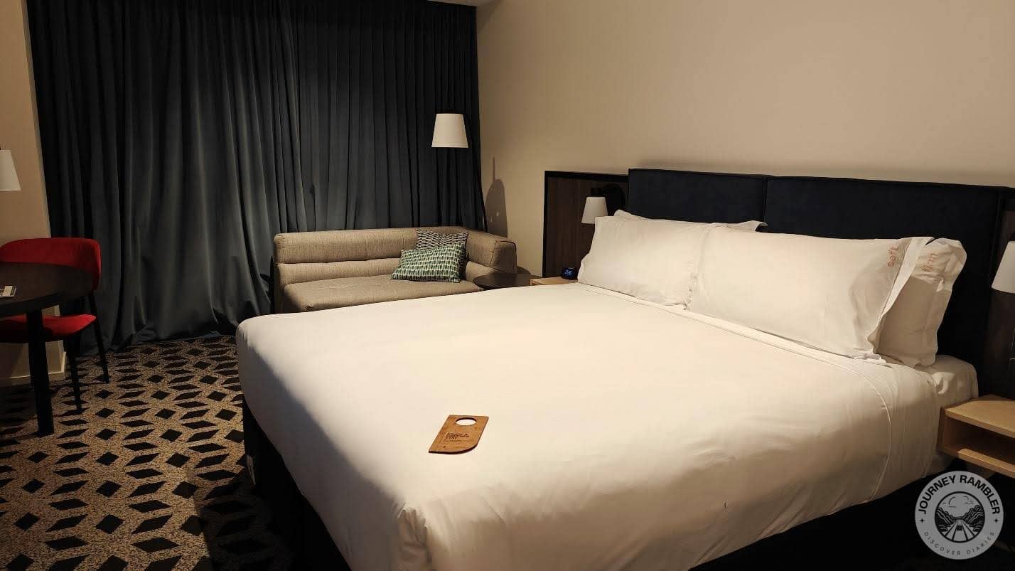 large and spacious double bed with a very thick mattress