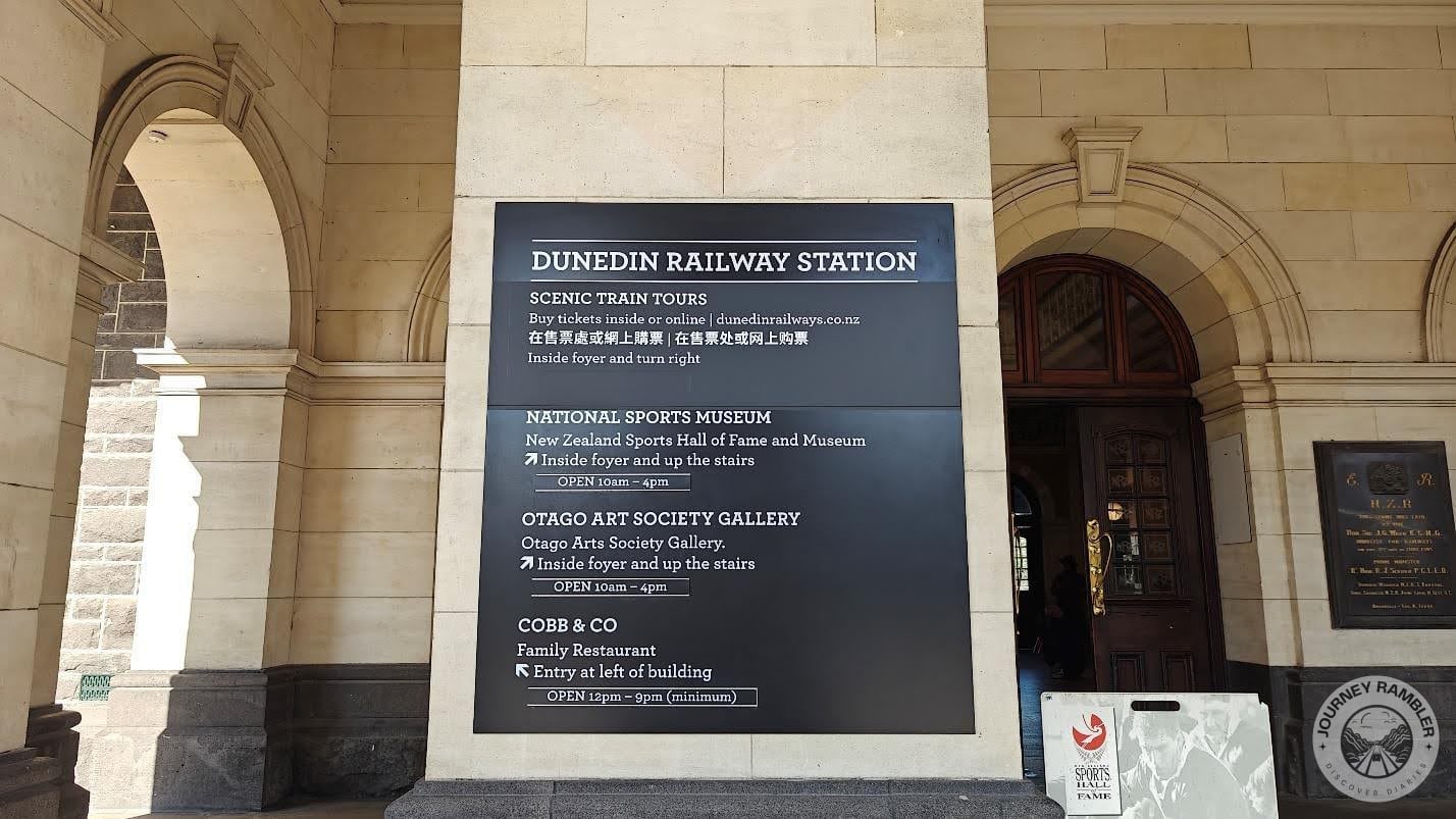 large sign in the portico