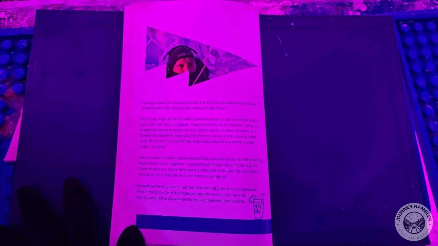 last page of the menu had some information about the Ice Bar