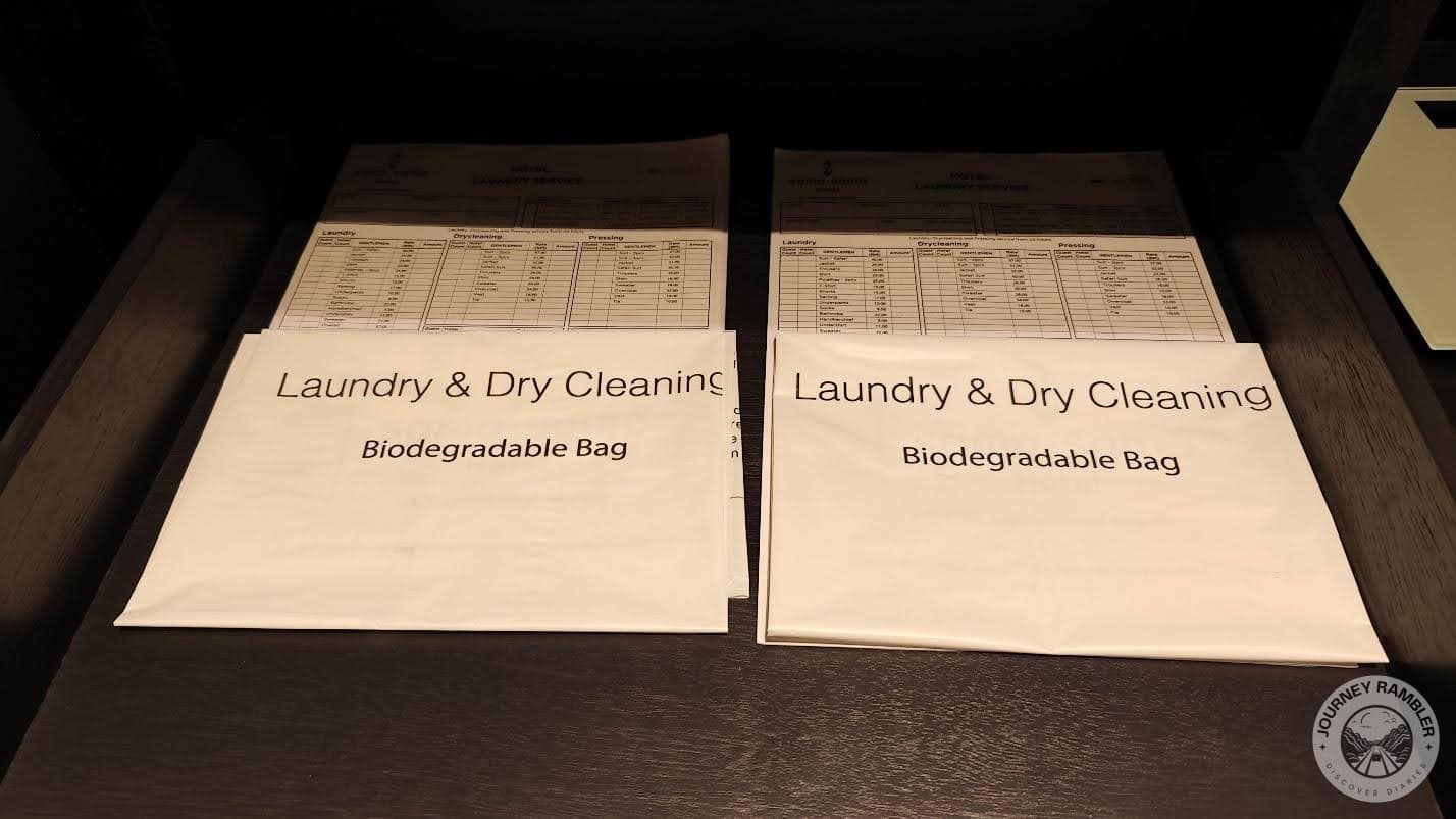 laundry and dry cleaning bags and the rates for laundry at the hotel