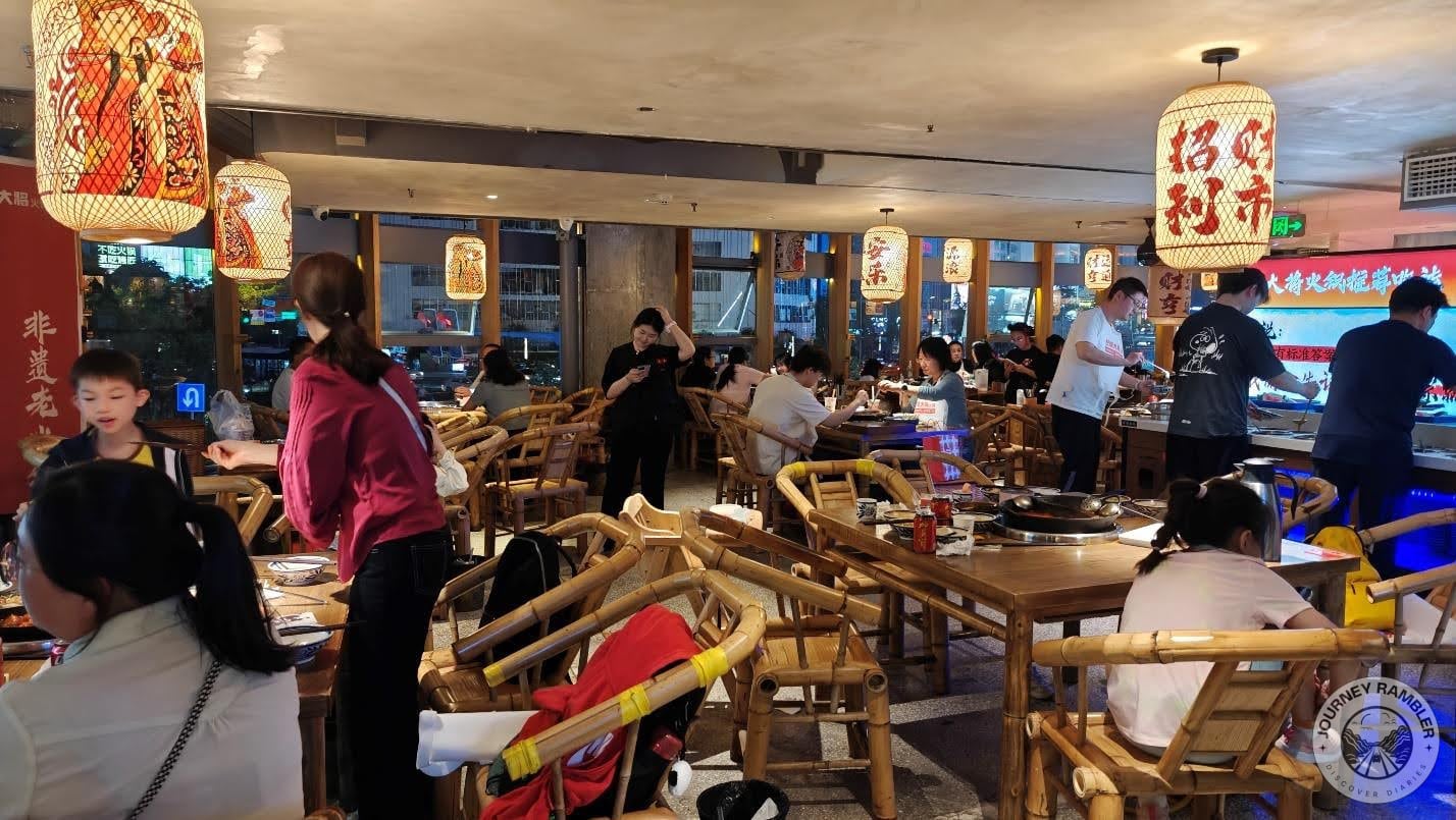 lots of wooden chairs and tables scattered around the room