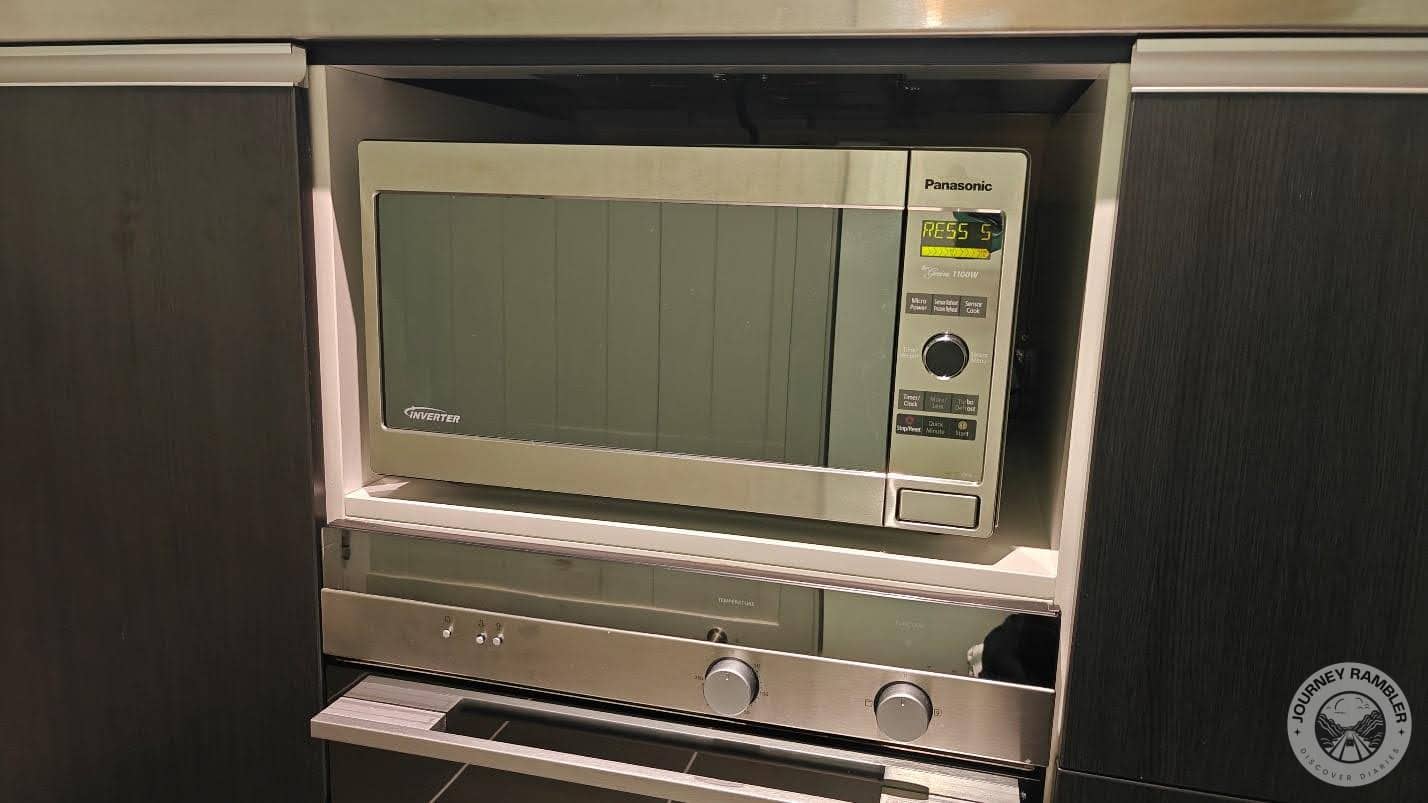 microwave in the small kitchen