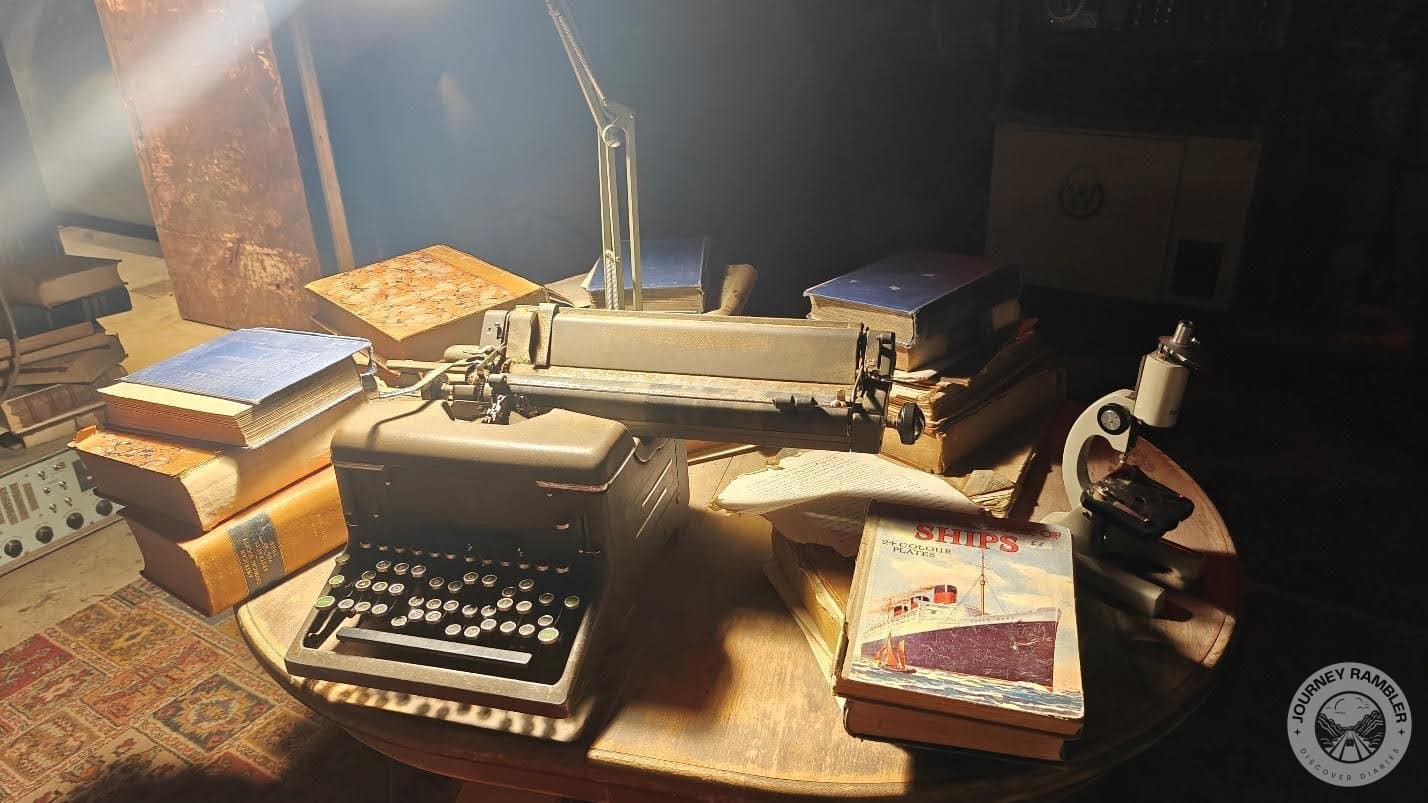 old typewriter and a microscope