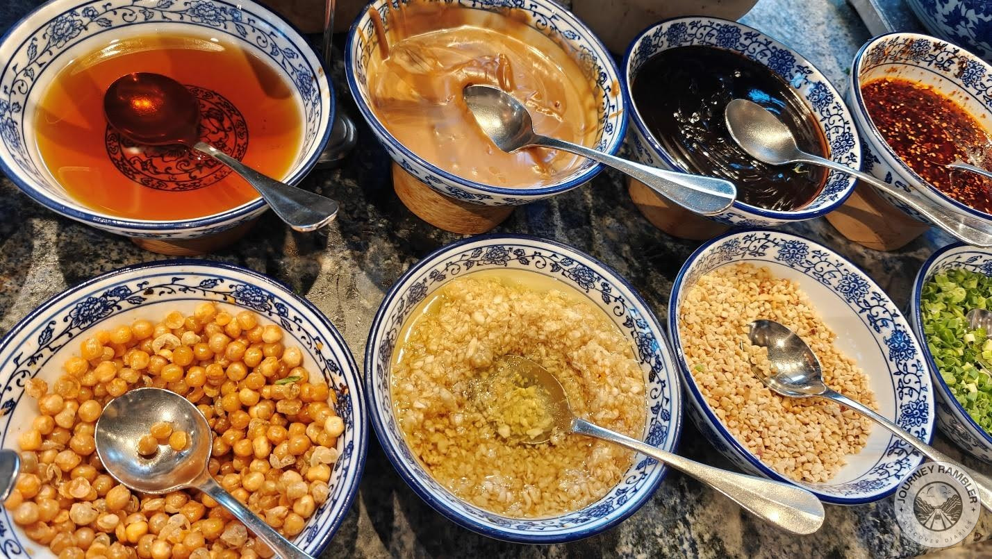 peanut butter or sesame seeds, green onions or chili oil