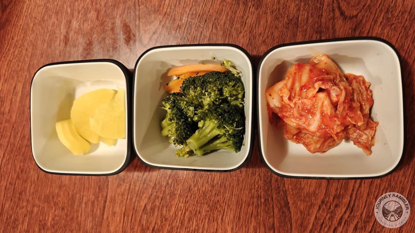 pickled radishes, broccoli and kimchi