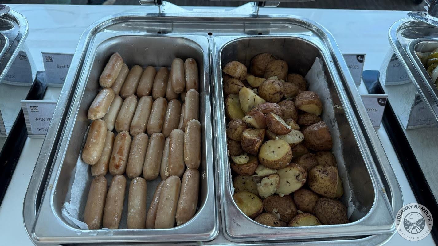 sausages and roast potatoes with their skins on