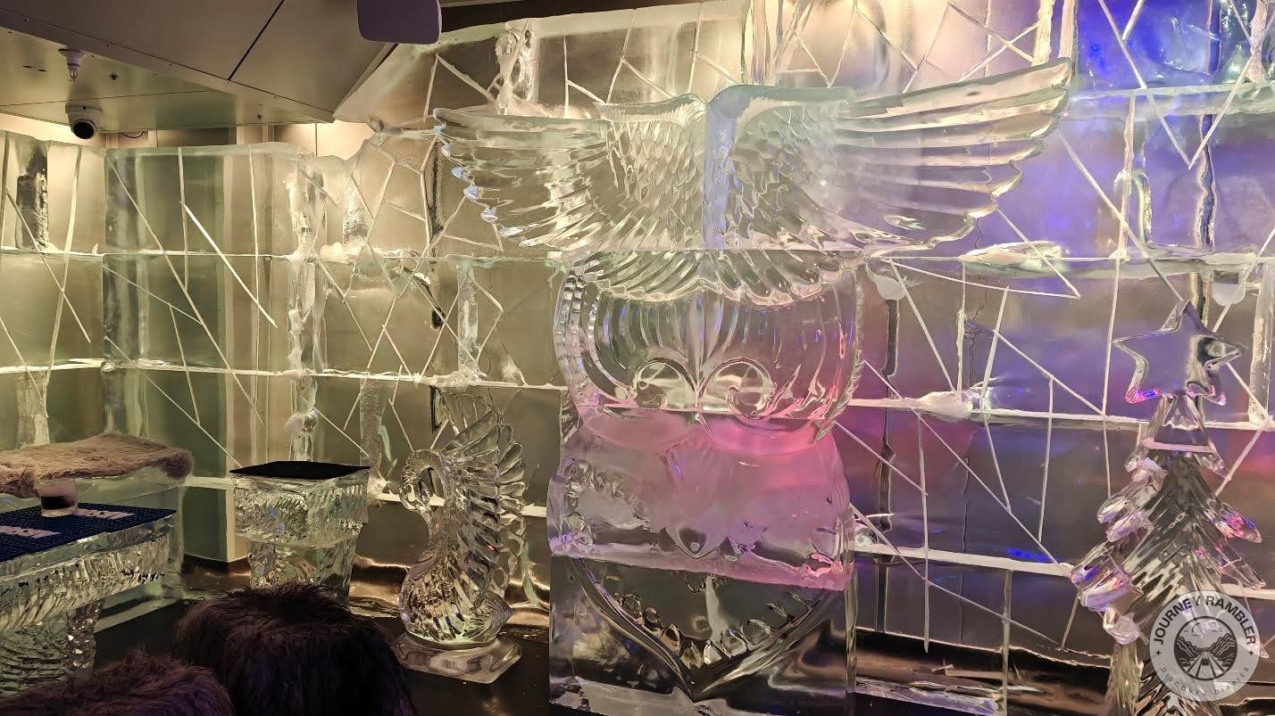 sculptures of Christmas trees and stars made of ice