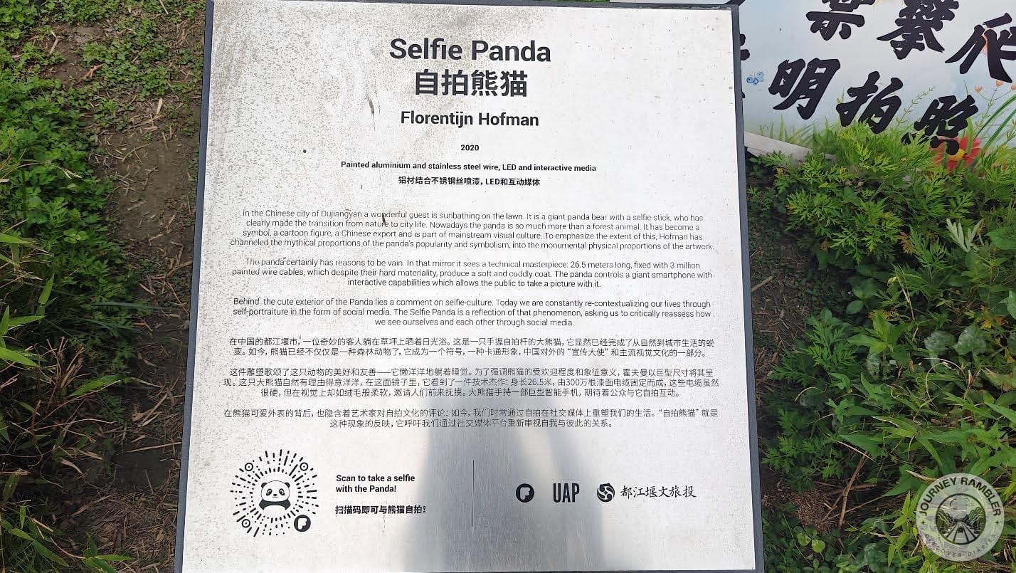 signboard with a little story about the panda