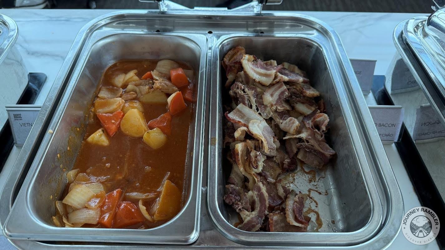 some bacon and some sort of Vietnamese vegetable stew with carrots and onions