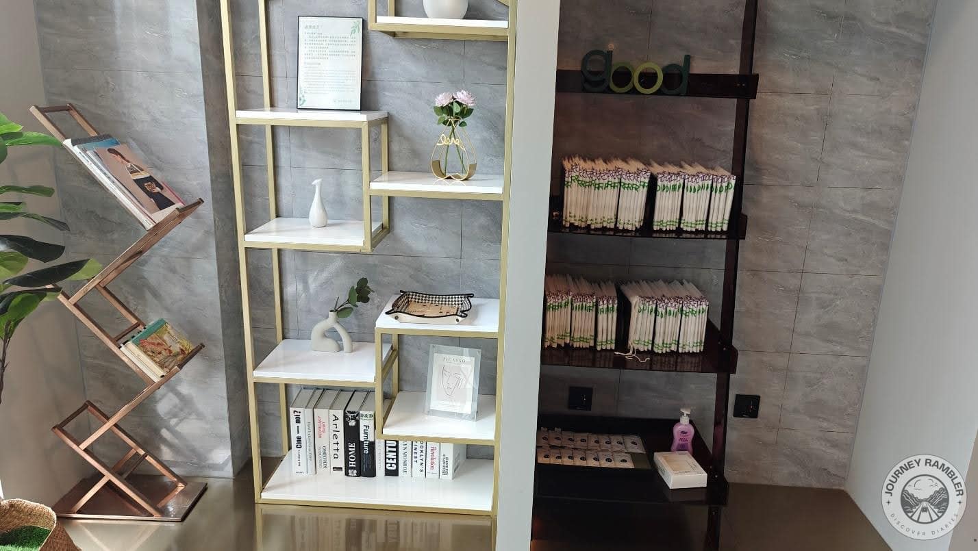 some bookshelves with books