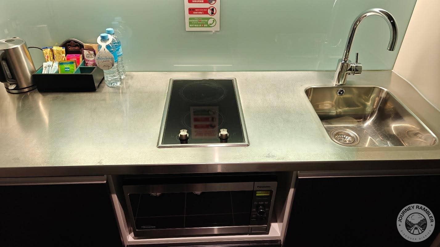 washbasin on one side of the counter