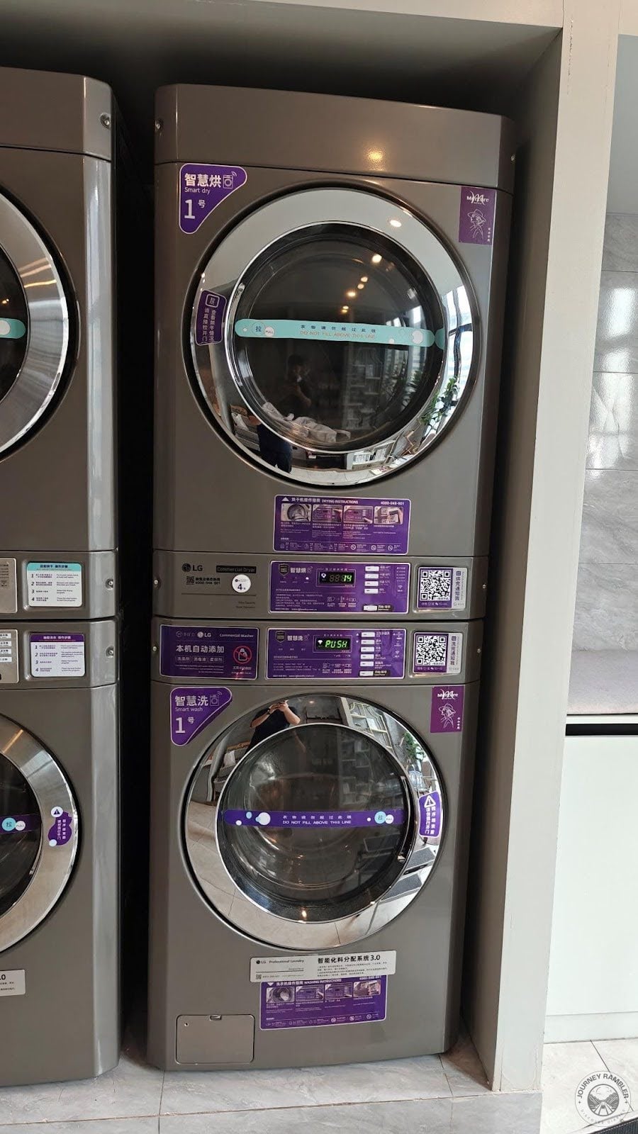 washers were all at the bottom and the dryers were on top