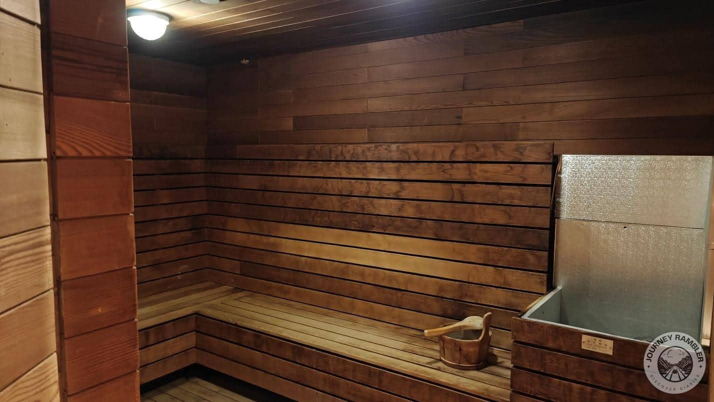 wooden benches, buckets and ladles