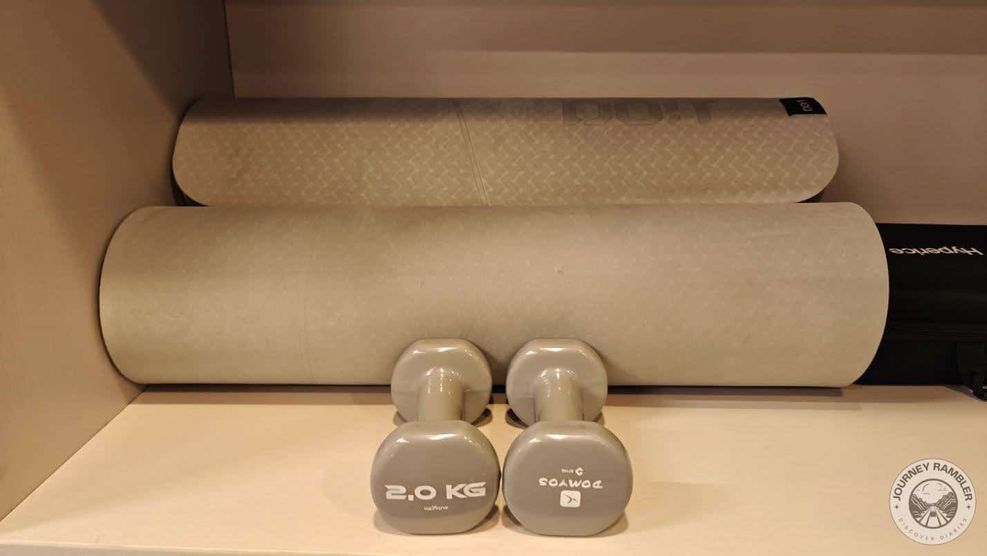yoga mats and extra dumbbells