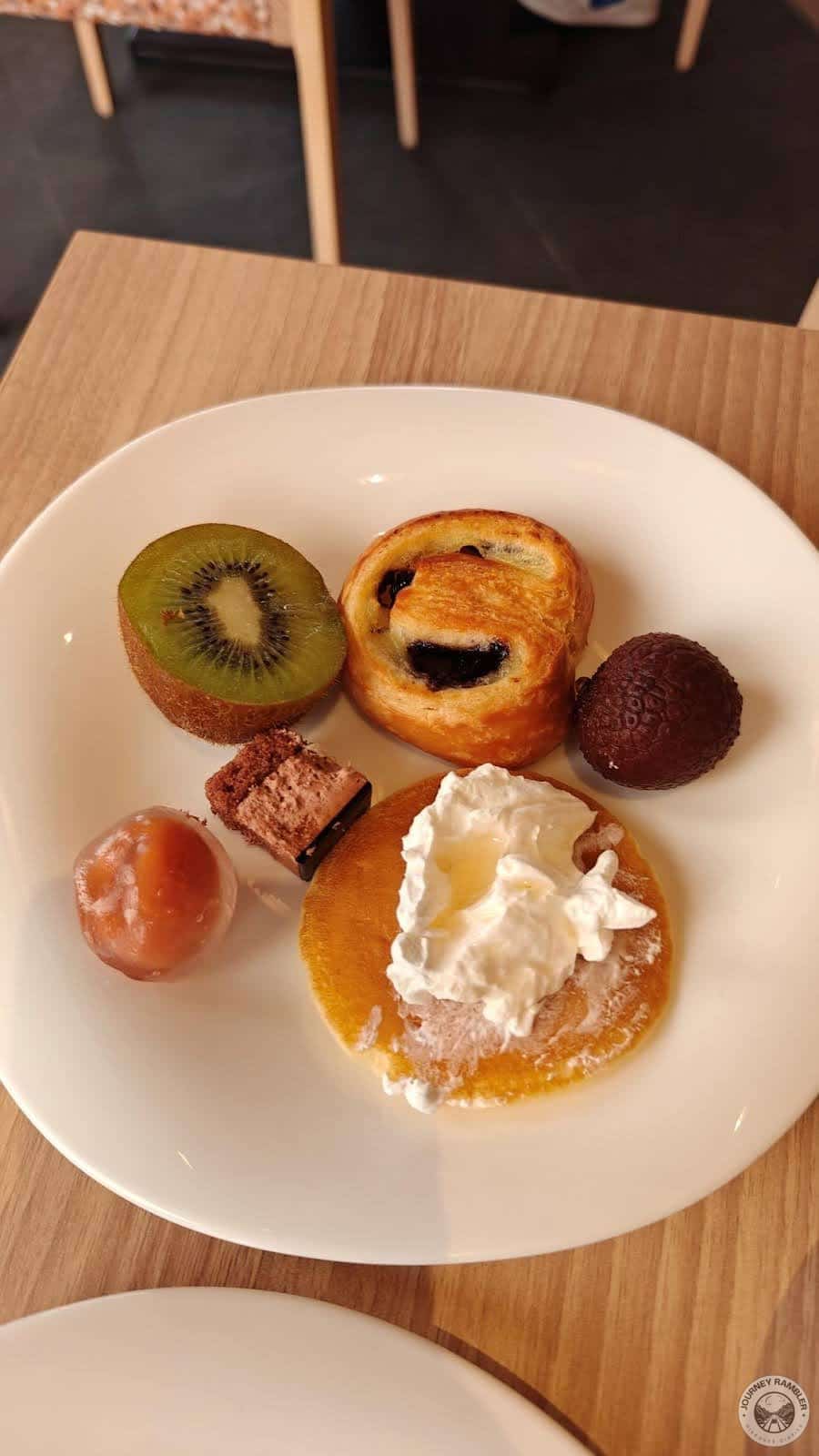 I served myself some fruits and pancakes