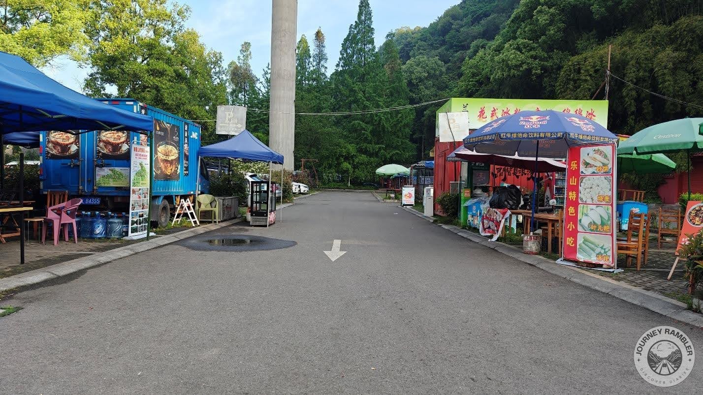 car park from just behind the food stalls on the left
