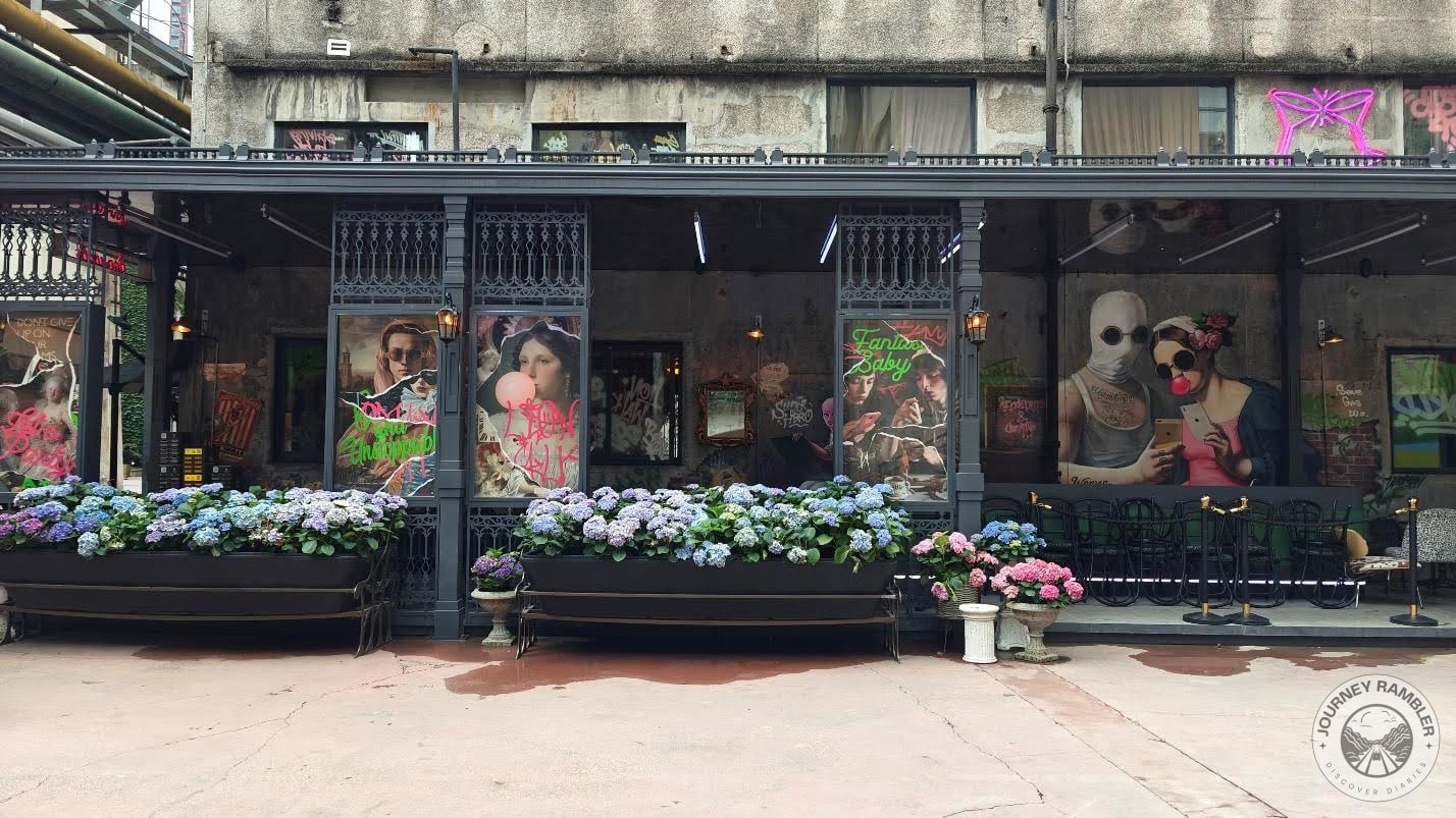 hydrangeas growing in boxes along the street