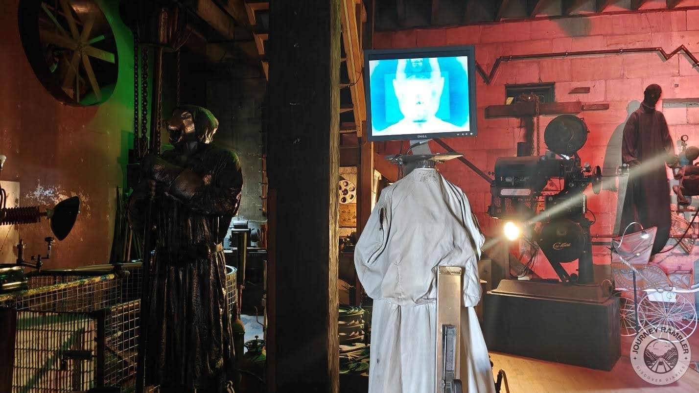 models wearing all sorts of costumes and screens displaying robots