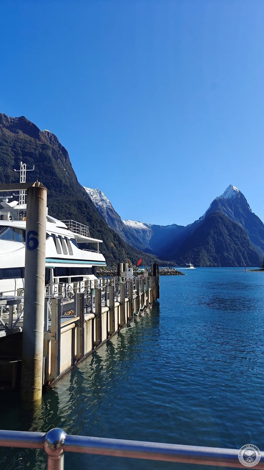mountain in the background is called Mitre Peak