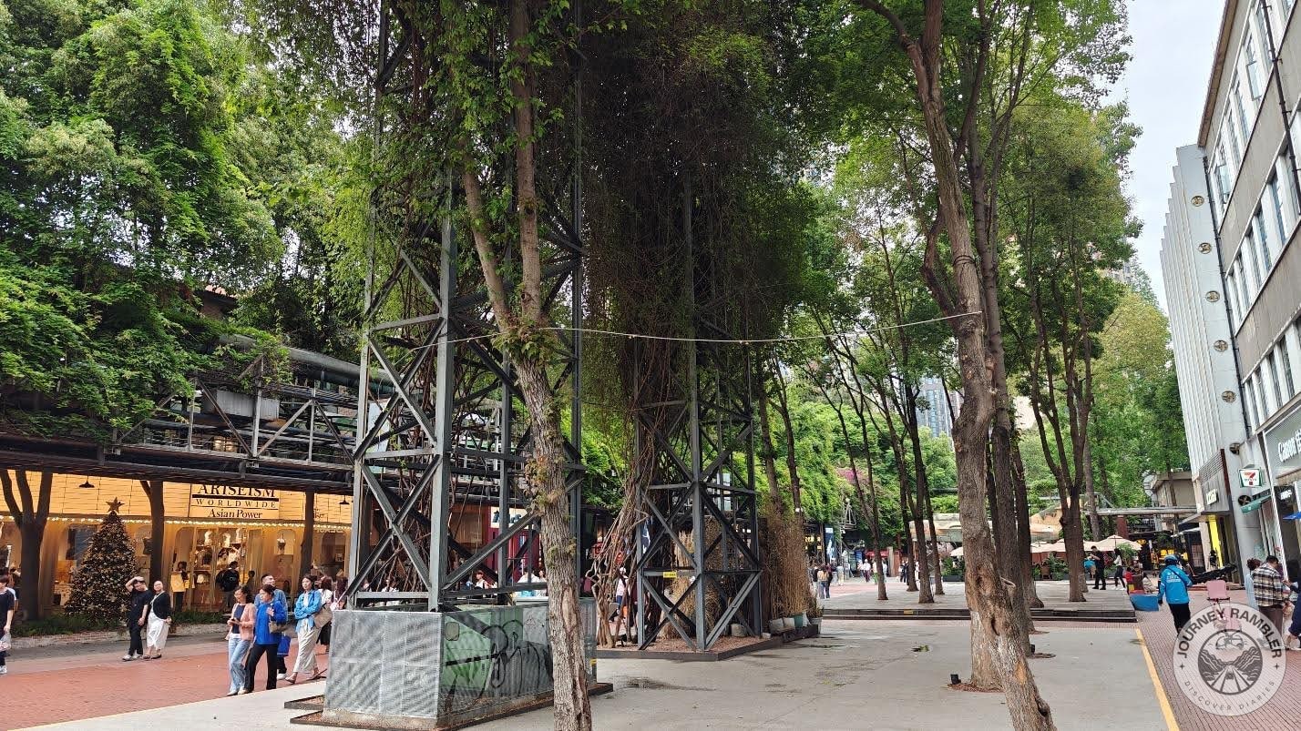 trees and the factory pipes were right next to each other