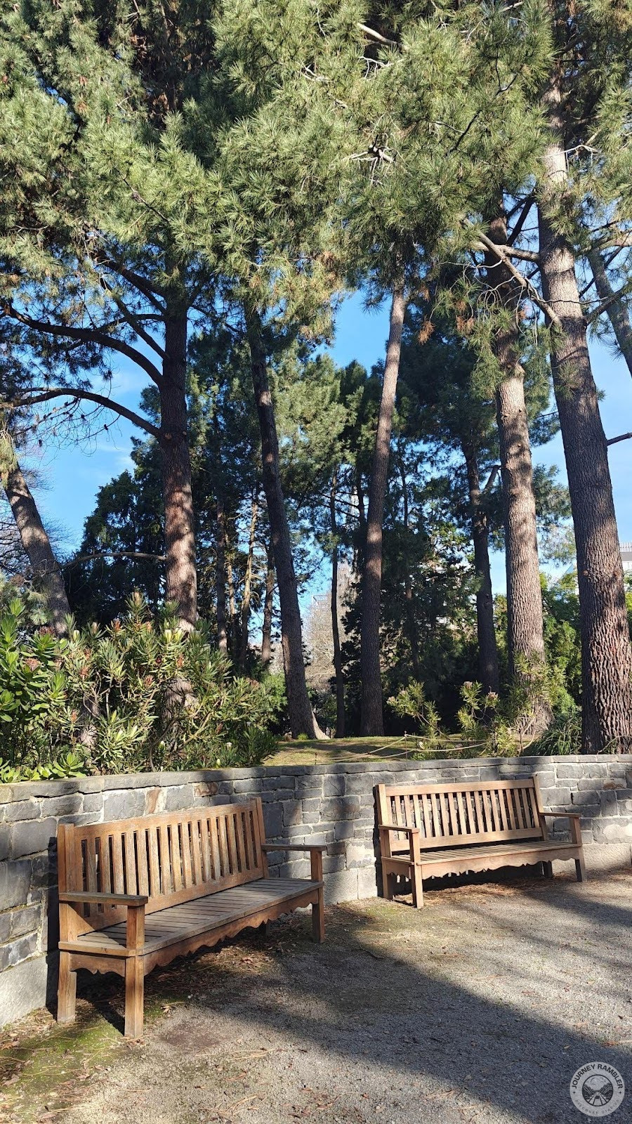 wooden benches all around the Garden