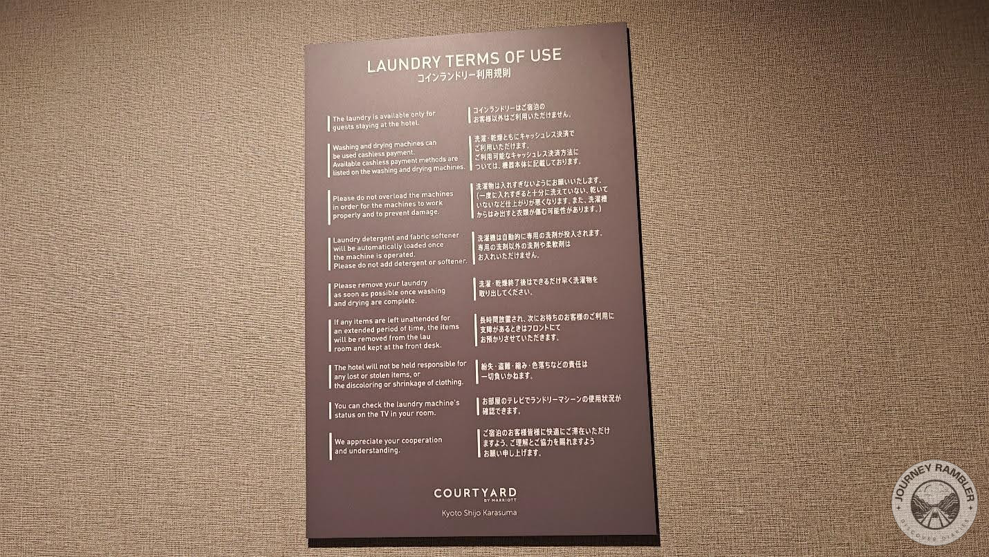 A list showed the terms and conditions of using the laundry room