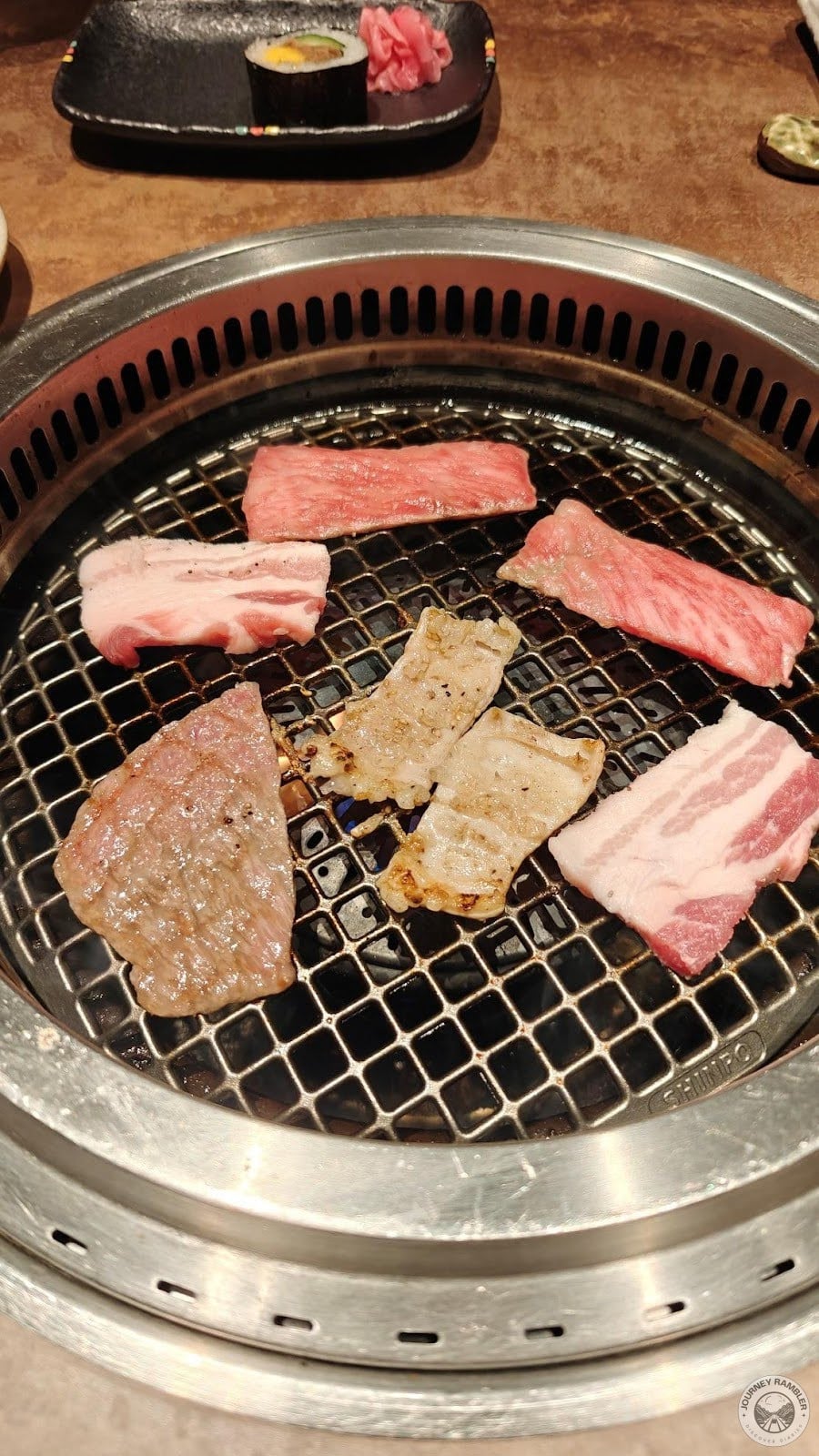 I carefully put the slices of meat on the grill