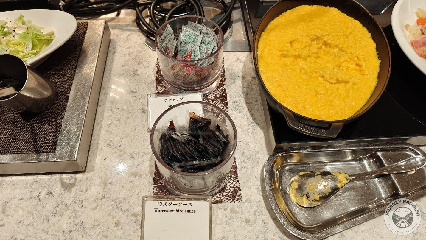 Packets of ketchup and Worcestershire sauce