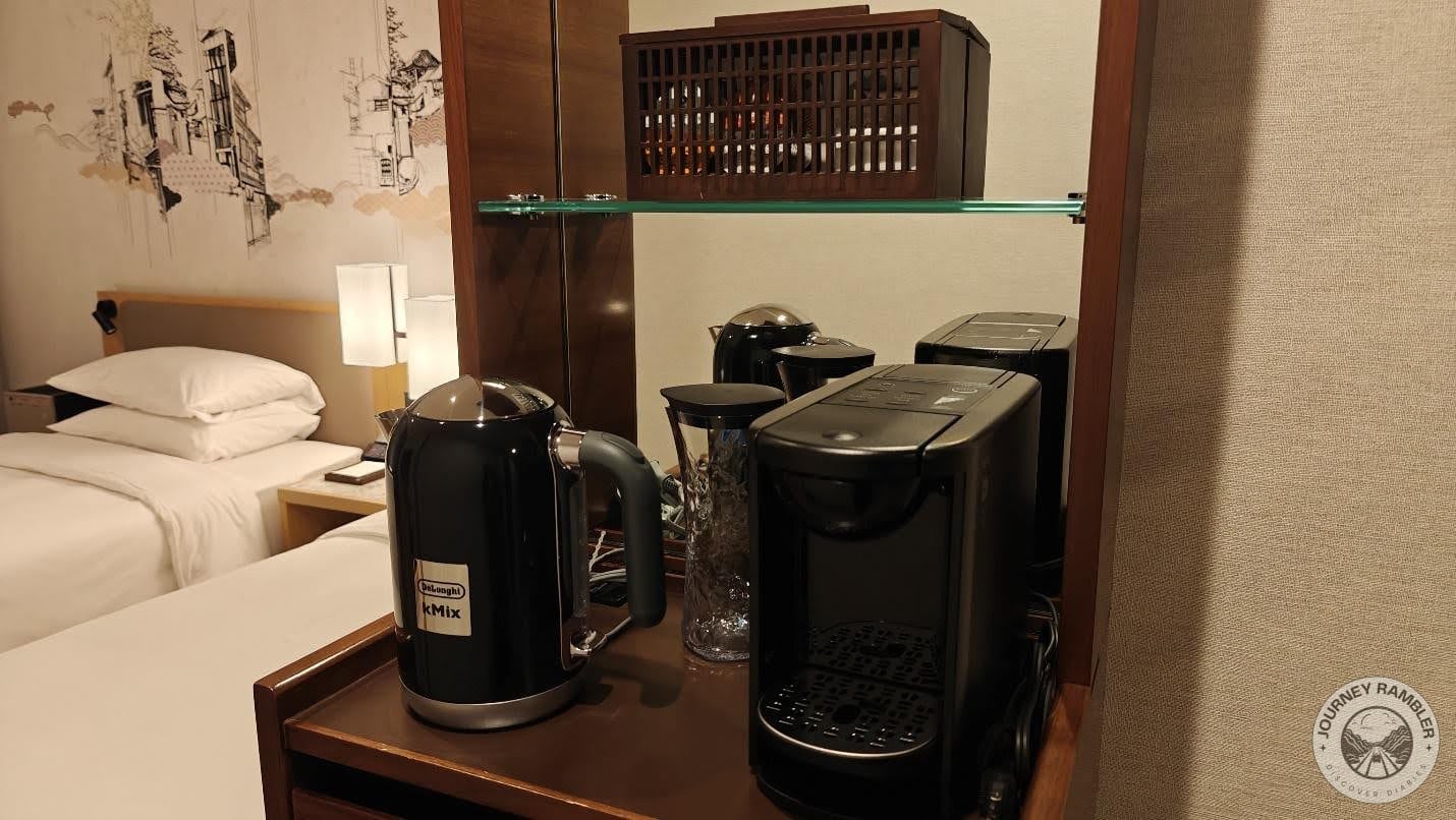 coffee machine and an electric kettle for tea and coffee