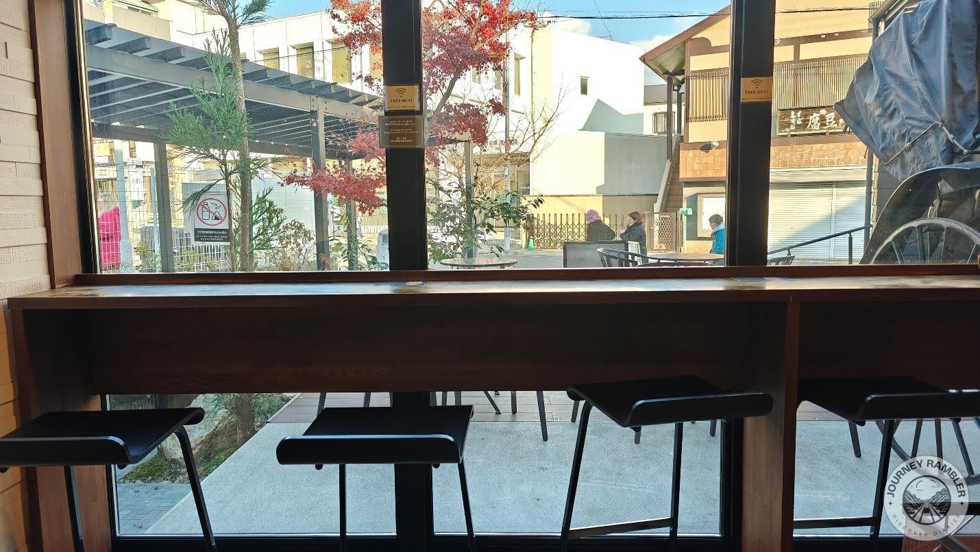 huge glass windows in the café